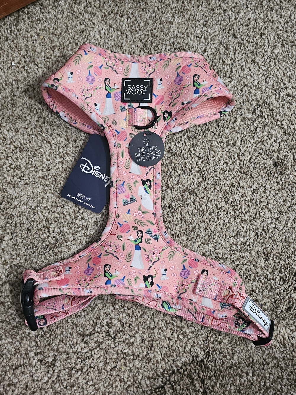 Sassy Woof Disney Pink Floral Princess Dog Harness Size L